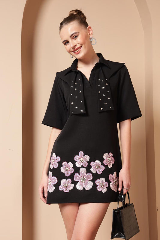 FLOWER PATCH EMBROIDERY DRESS