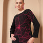 BEAD WORK FLORAL ROUND NECK DRESS