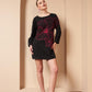BEAD WORK FLORAL ROUND NECK DRESS