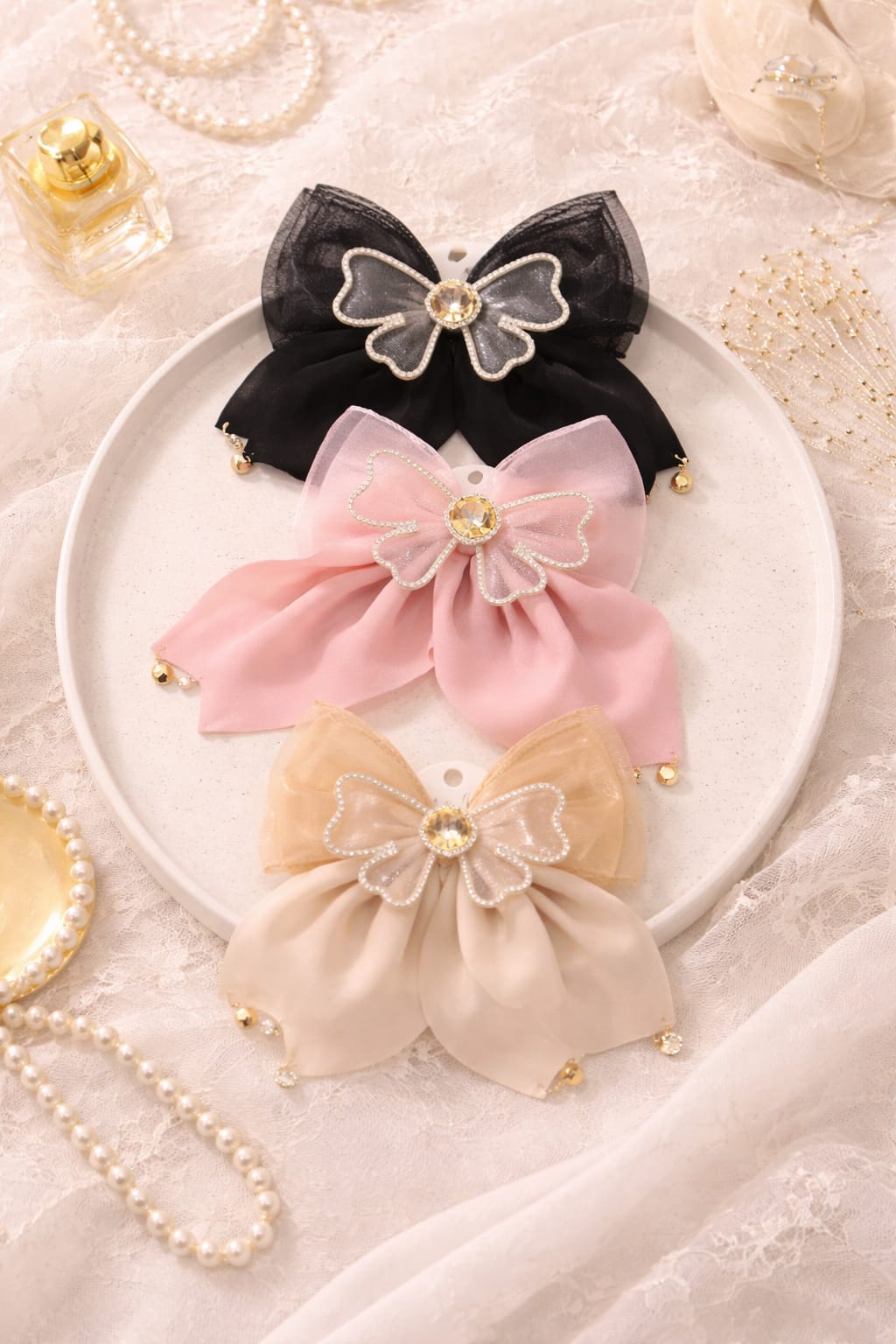 VELOUR JEWEL BOW TRIO