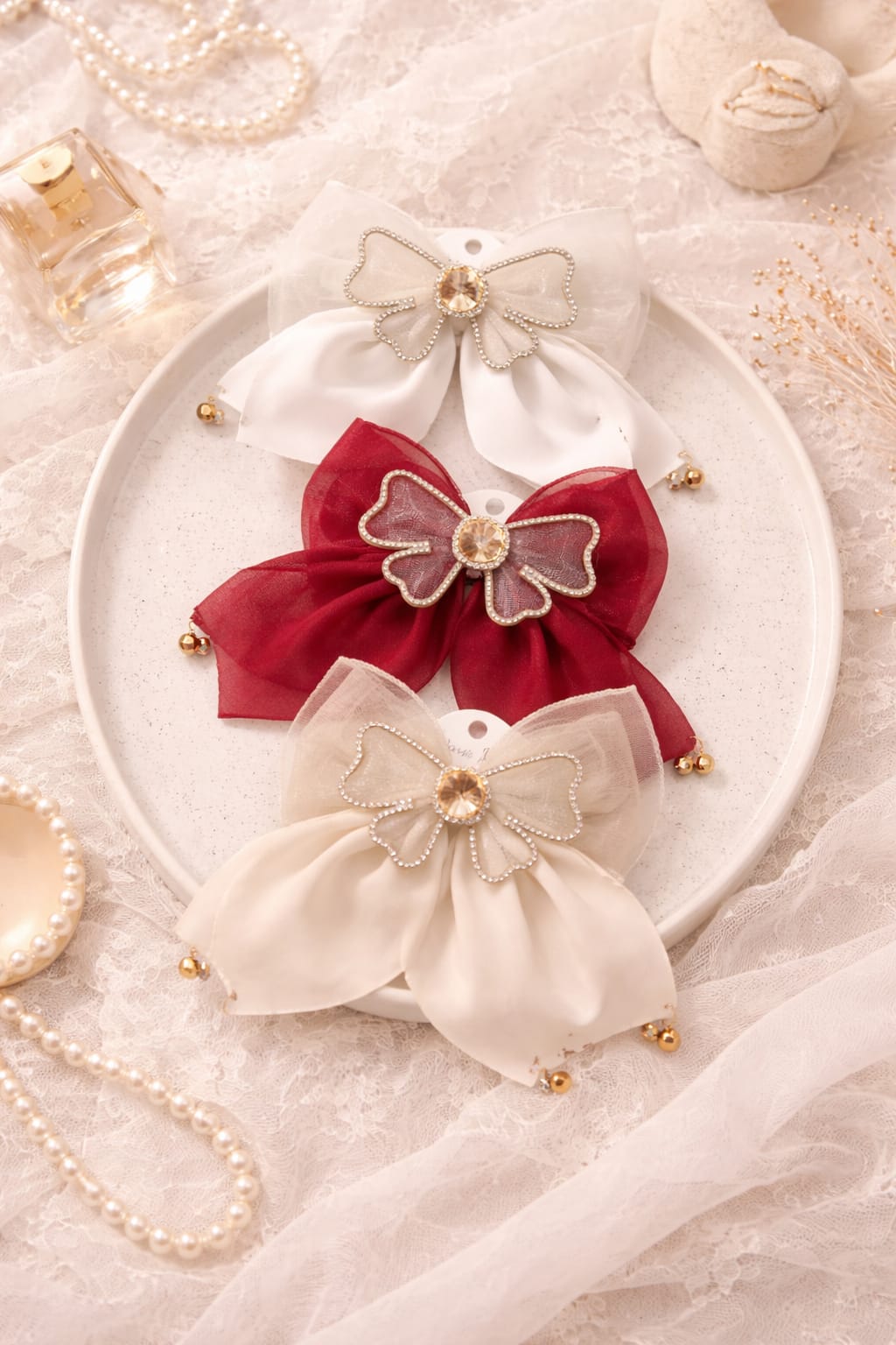 VELOUR JEWEL BOW TRIO