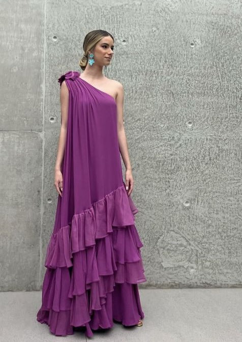 PURPLE MAXI ONE SHOULDER DRESS