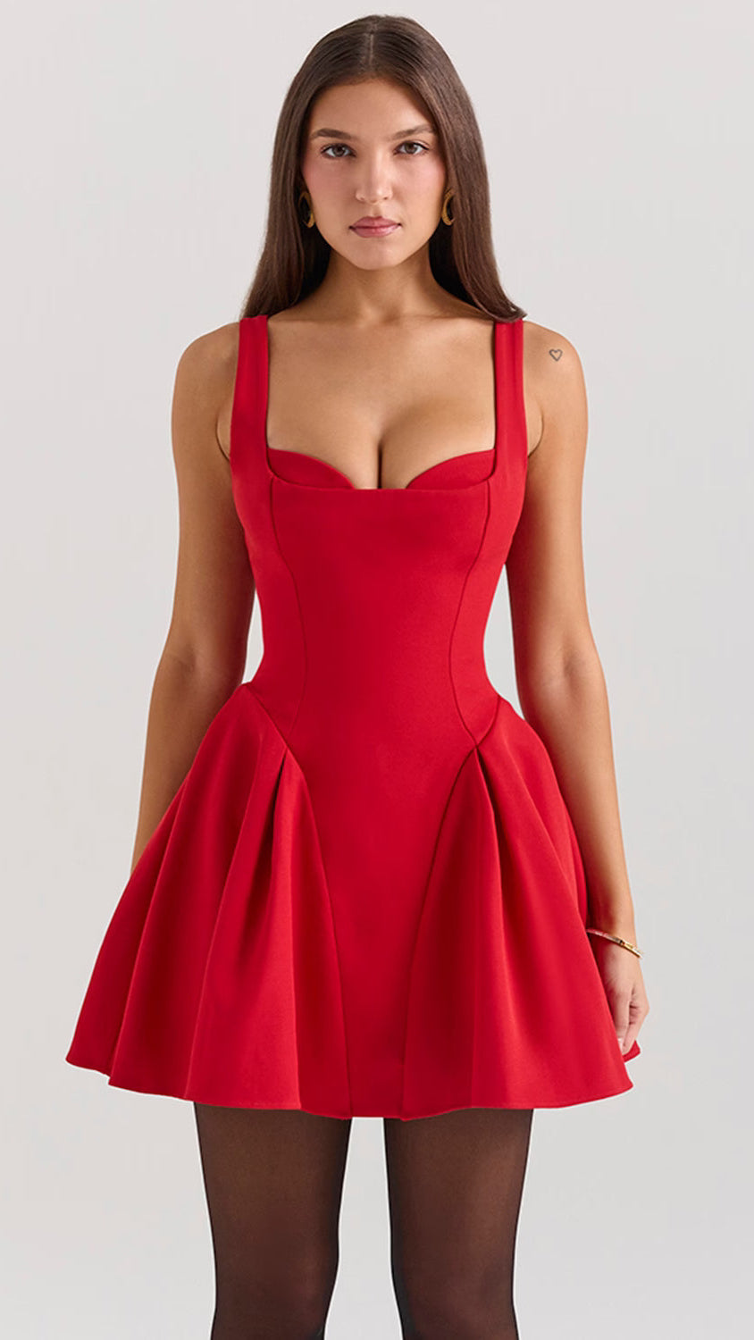 RED FLARED CHRISTMAS DRESS