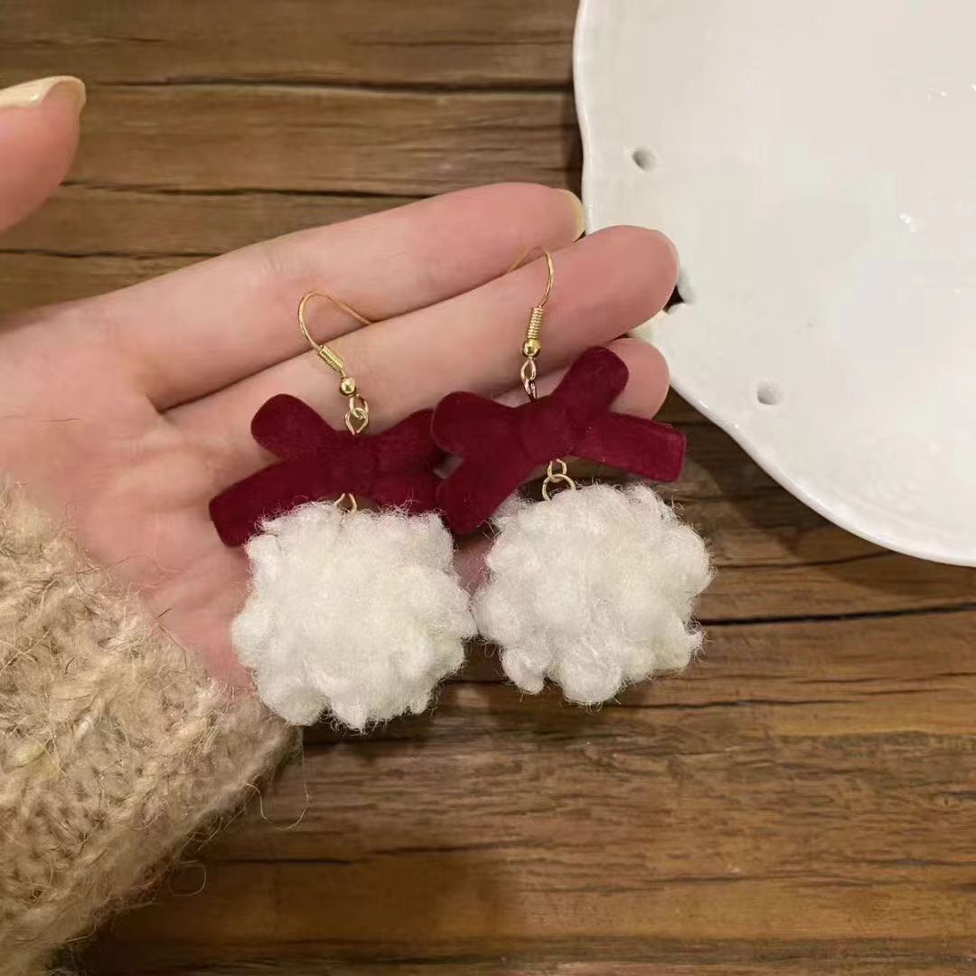 CHRISTMAS WINE VELVET BALL EARRINGS