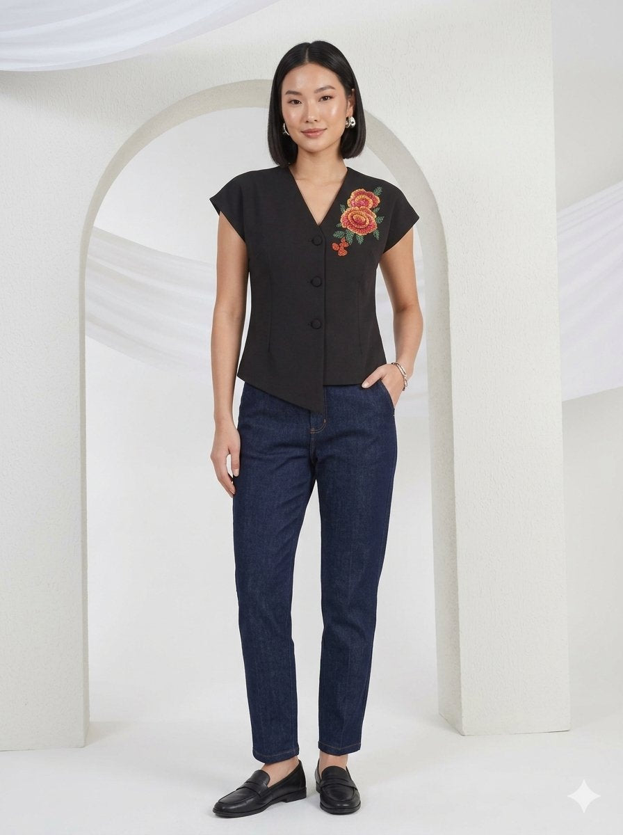 FLOWER EMBROIDERY PATCH TOP