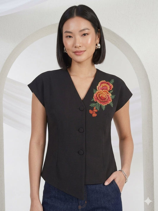 FLOWER EMBROIDERY PATCH TOP