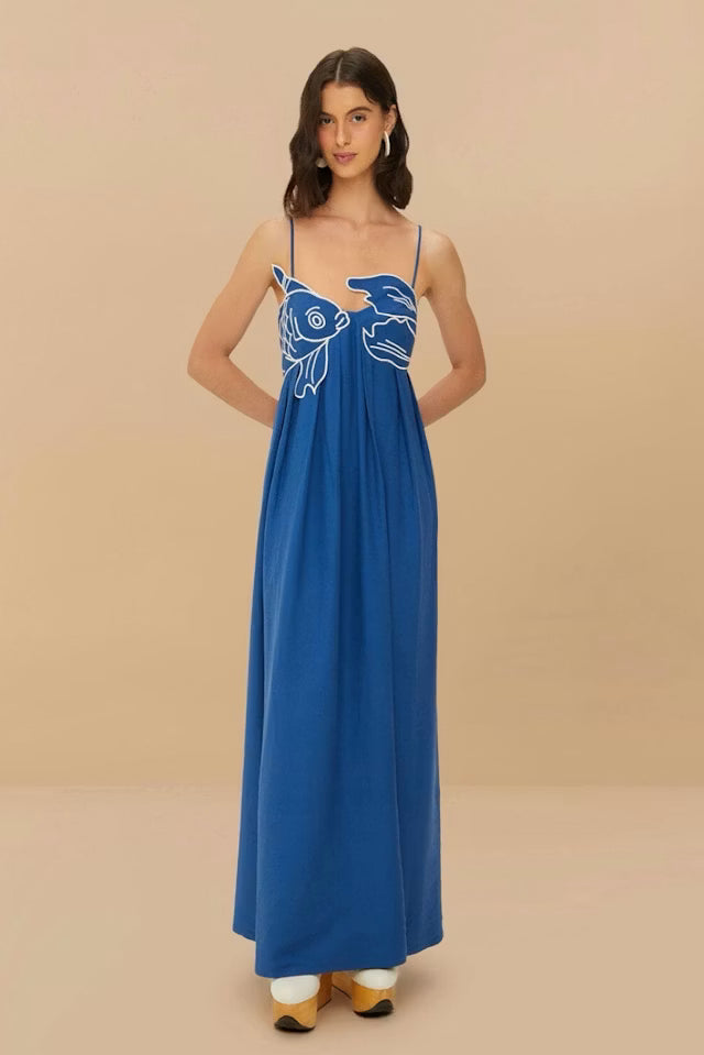 BLUE FISH EMBROIDERED MAXI DRESS