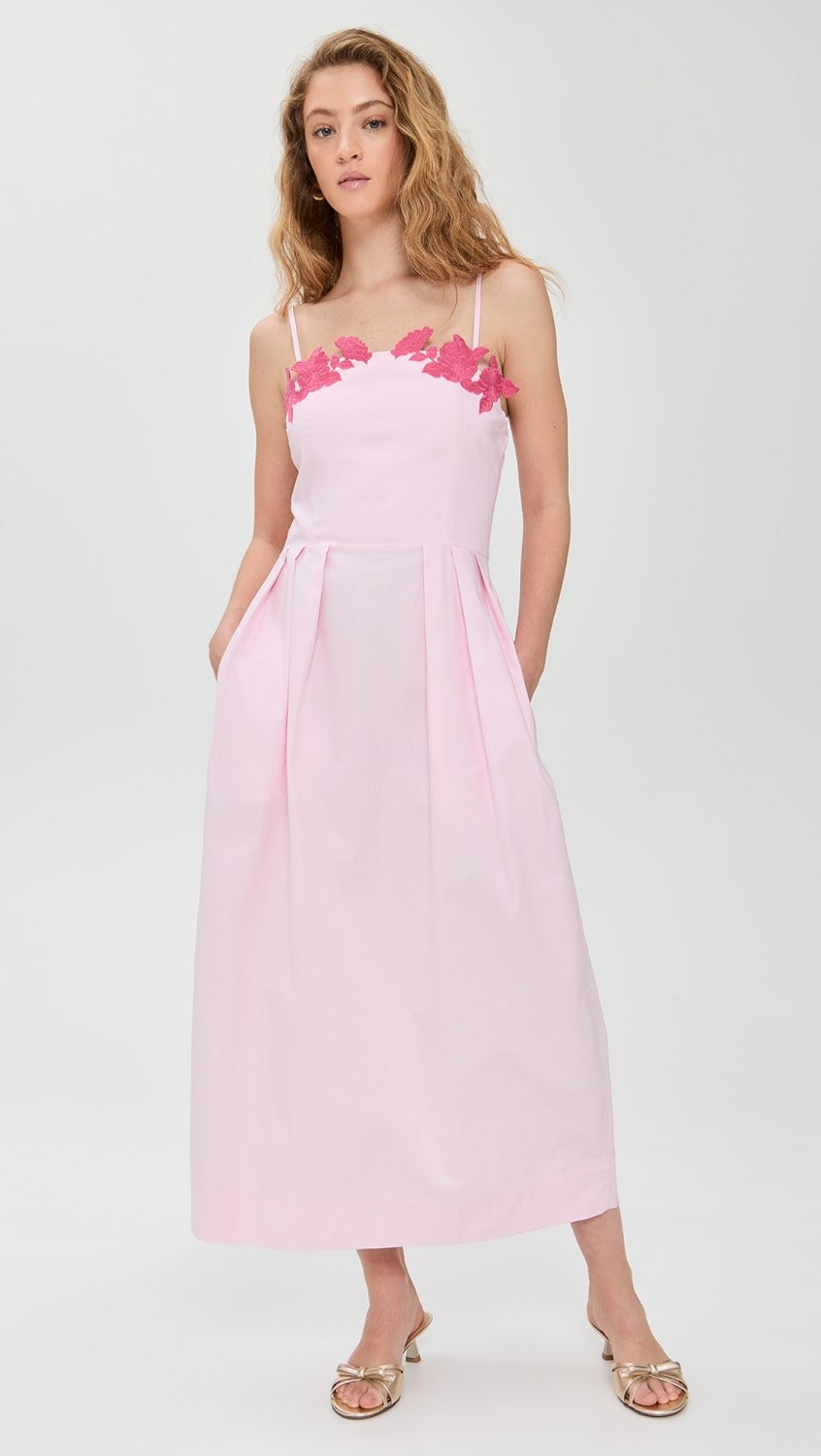PINK ROSE EMBROIDERED MAXI DRESS