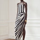 BLACK AND WHITE STRIPED DRAPED  DRESS