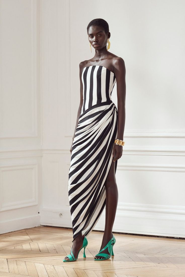 BLACK AND WHITE STRIPED DRAPED  DRESS