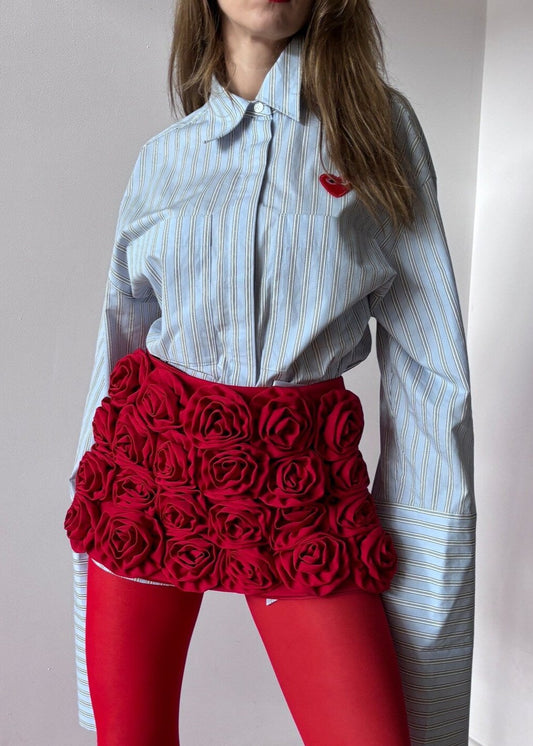 RED HIGH WAIST ROSE MINI SKIRT