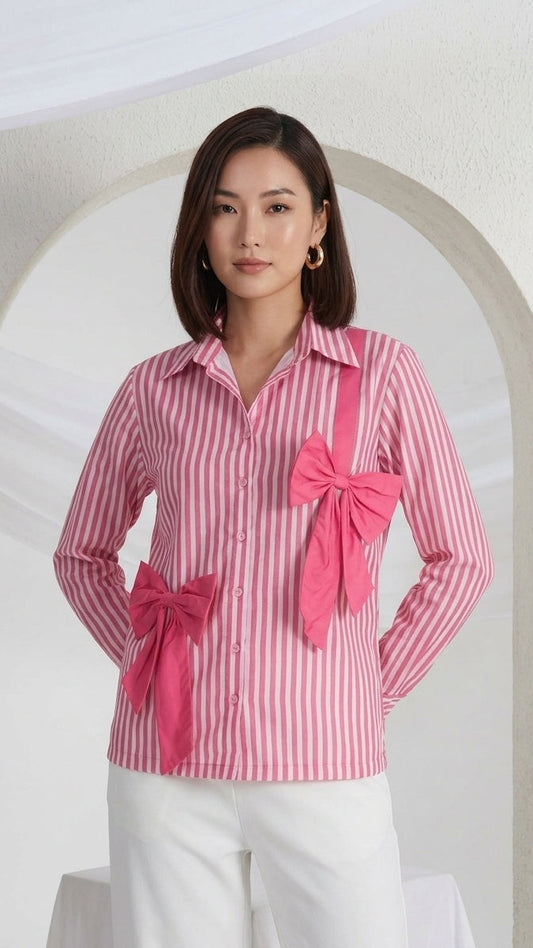 PINK STRIPES PINK BOW SHIRT