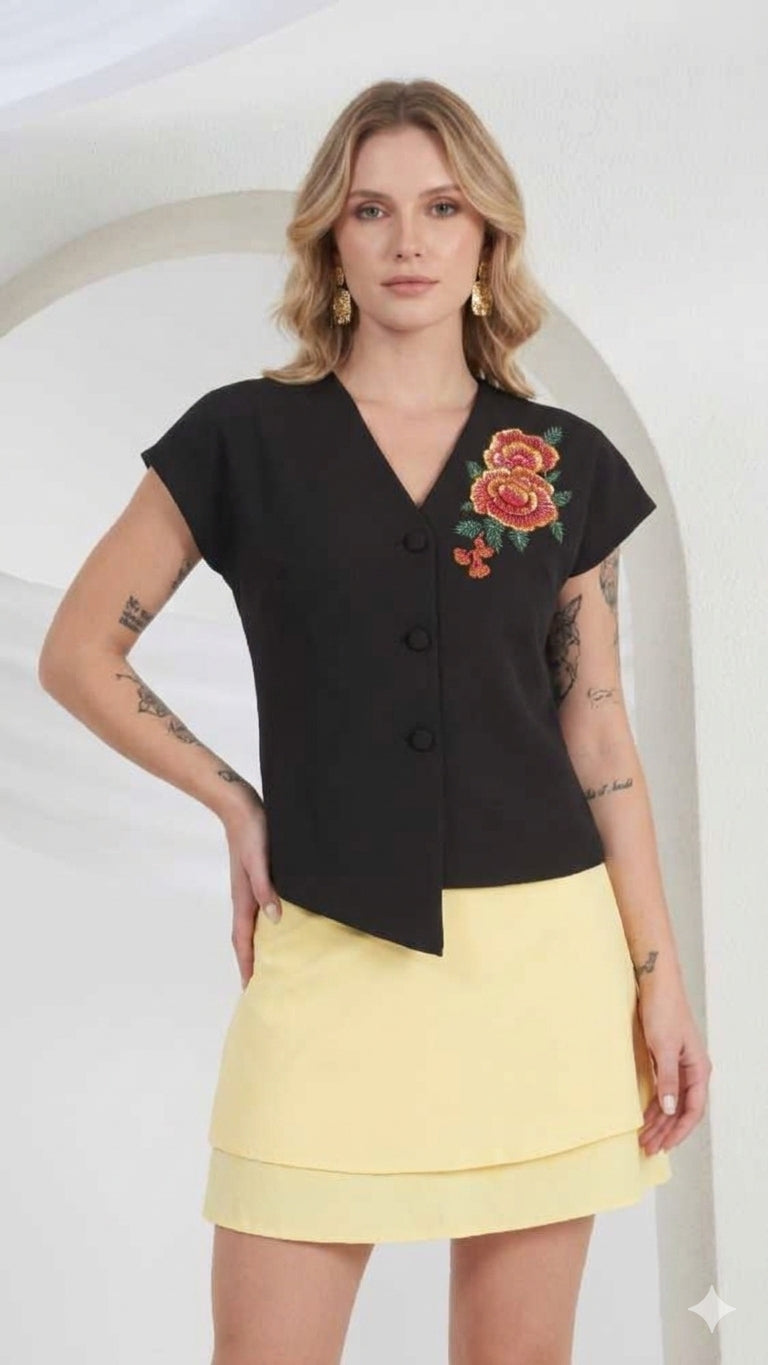 FLOWER EMBROIDERY PATCH TOP
