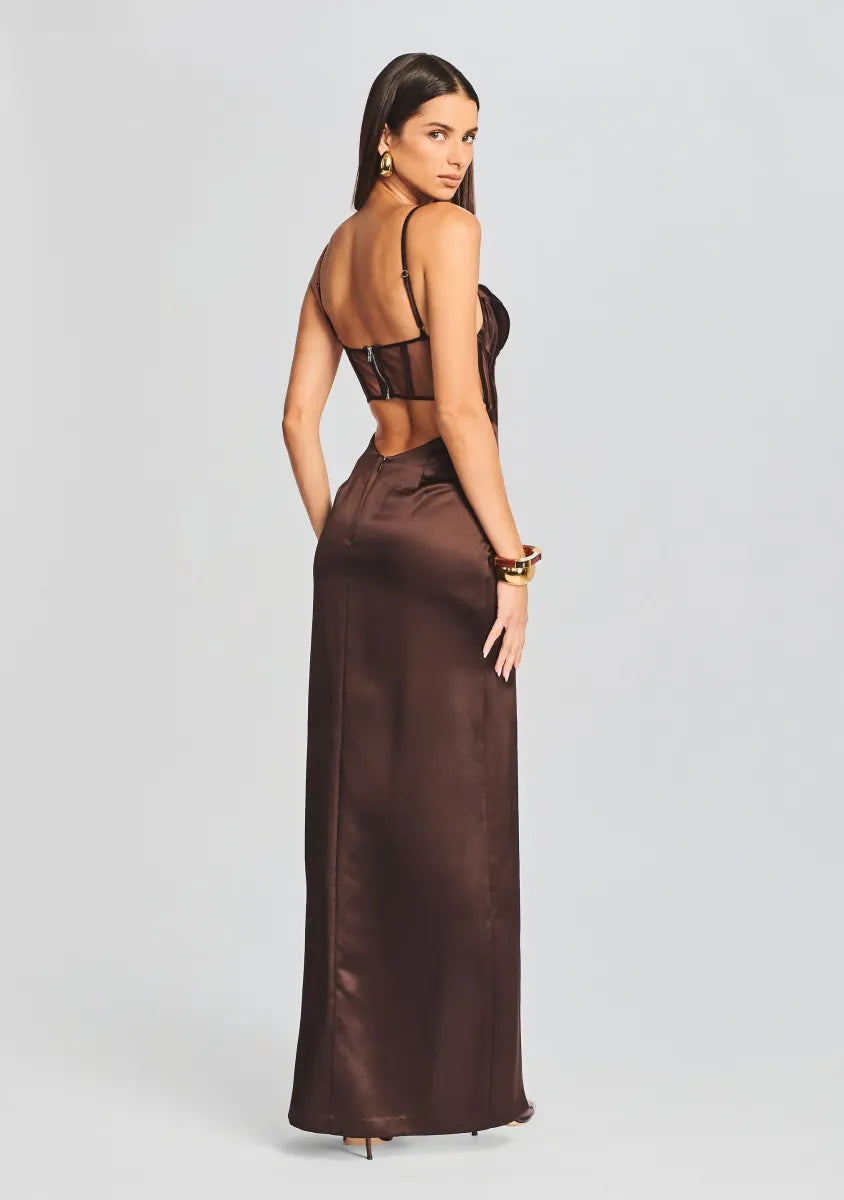 CORSET SATIN LONG SLIT DRESS