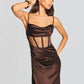 CORSET SATIN LONG SLIT DRESS