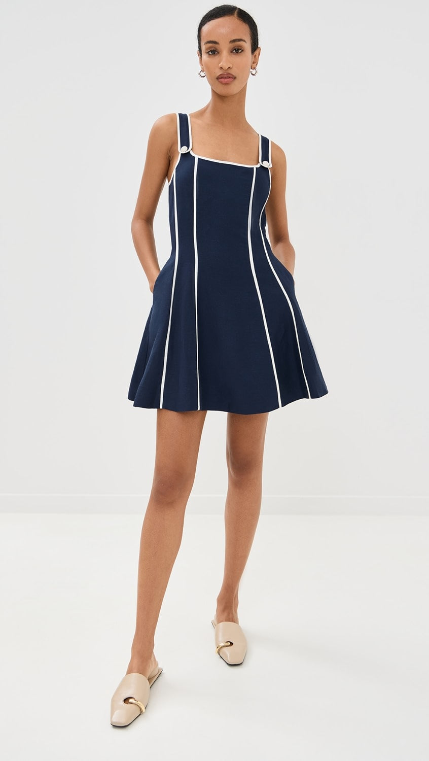 CONTRAST NAVY BLUE MINI DRESS