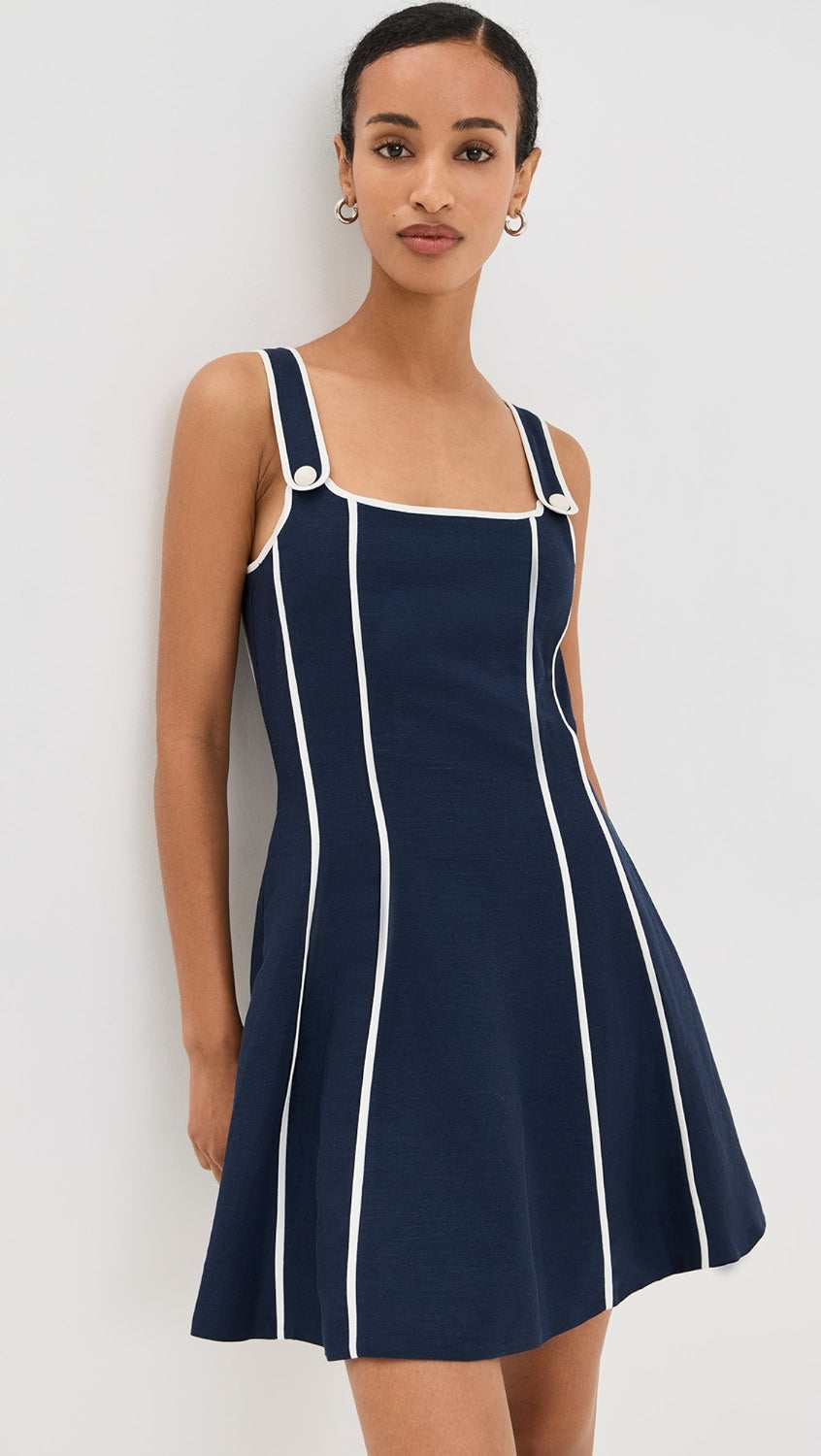 CONTRAST NAVY BLUE MINI DRESS