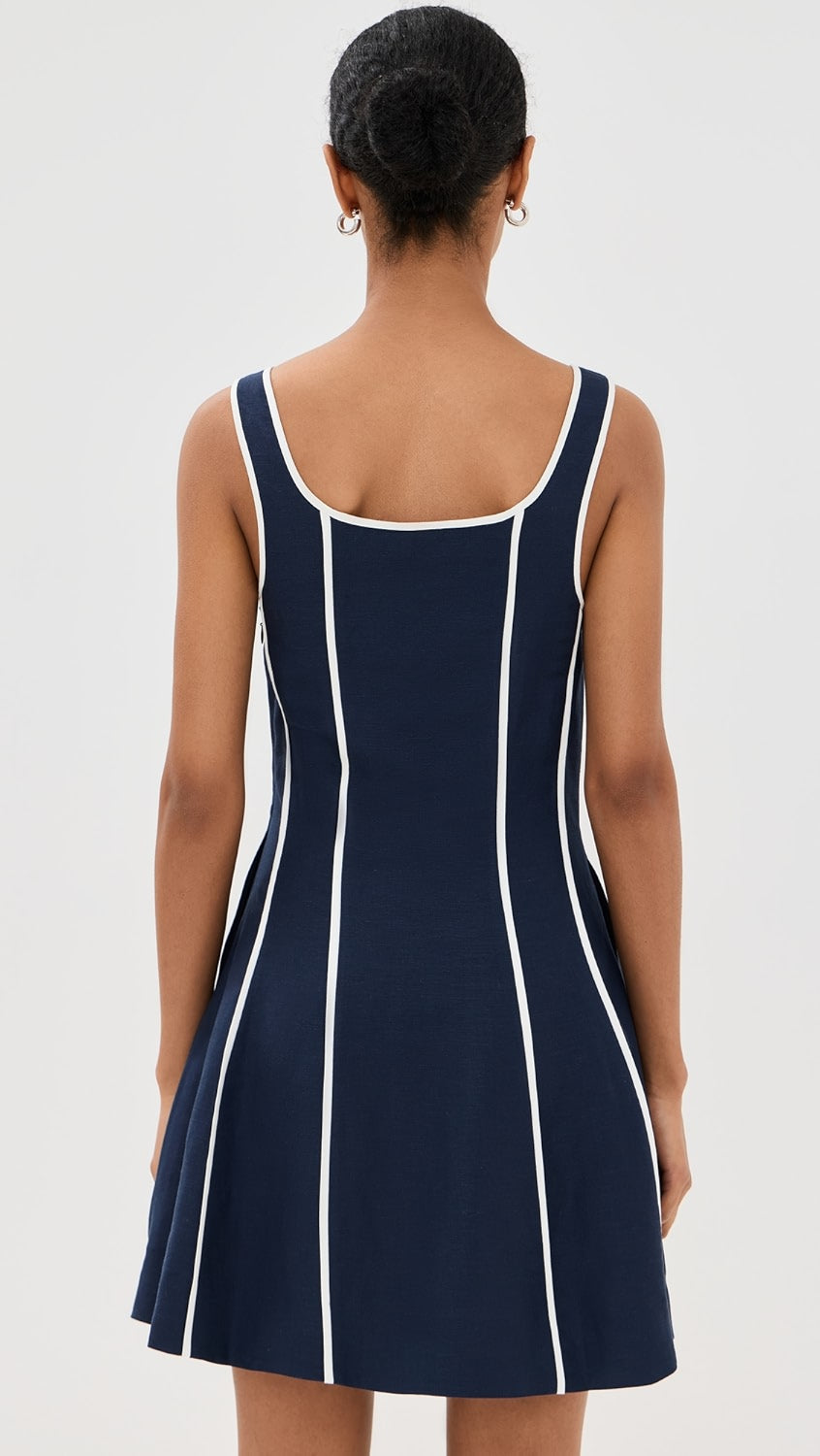 CONTRAST NAVY BLUE MINI DRESS