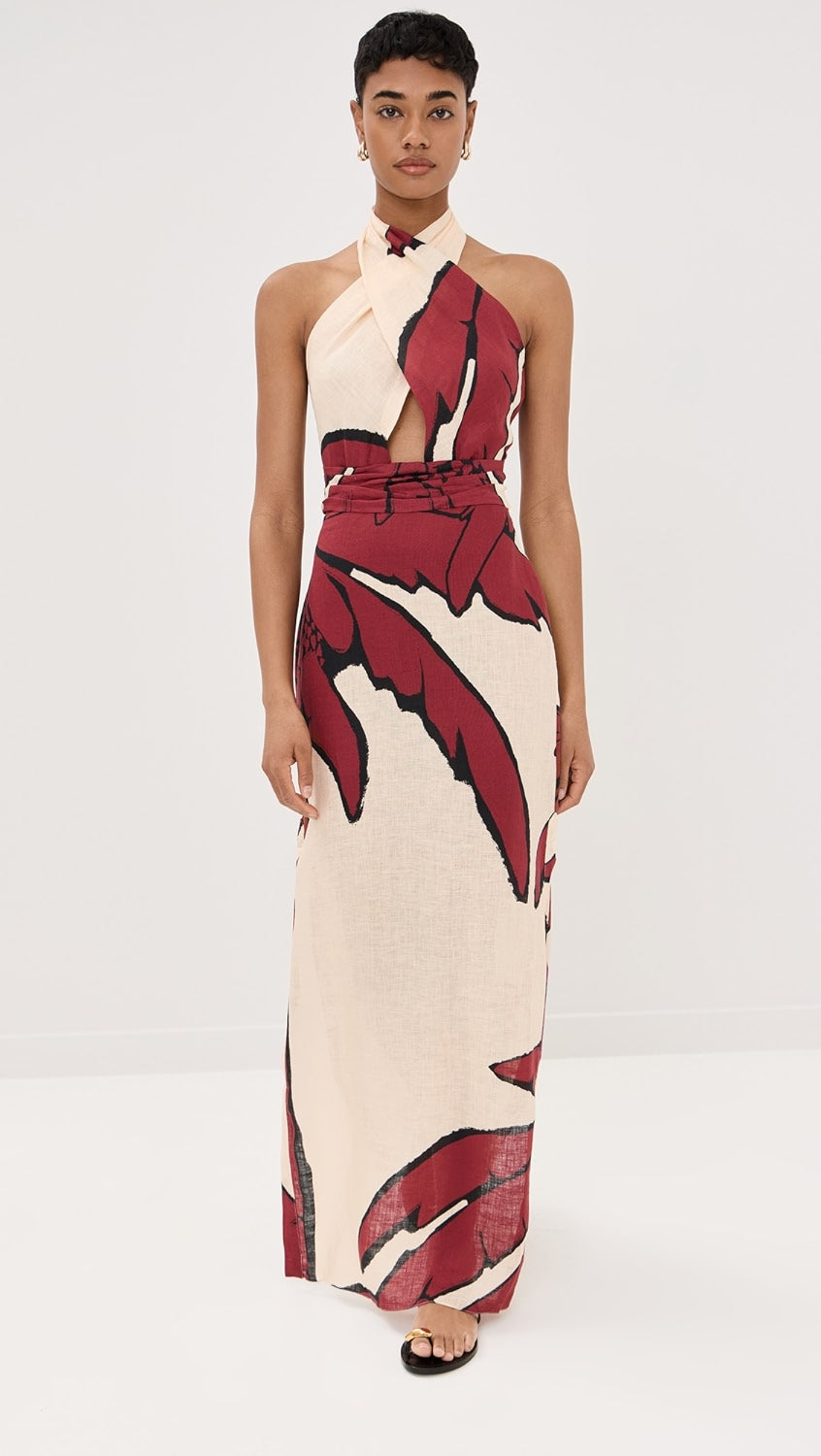 PALM MUSE HALTER MAXI DRESS