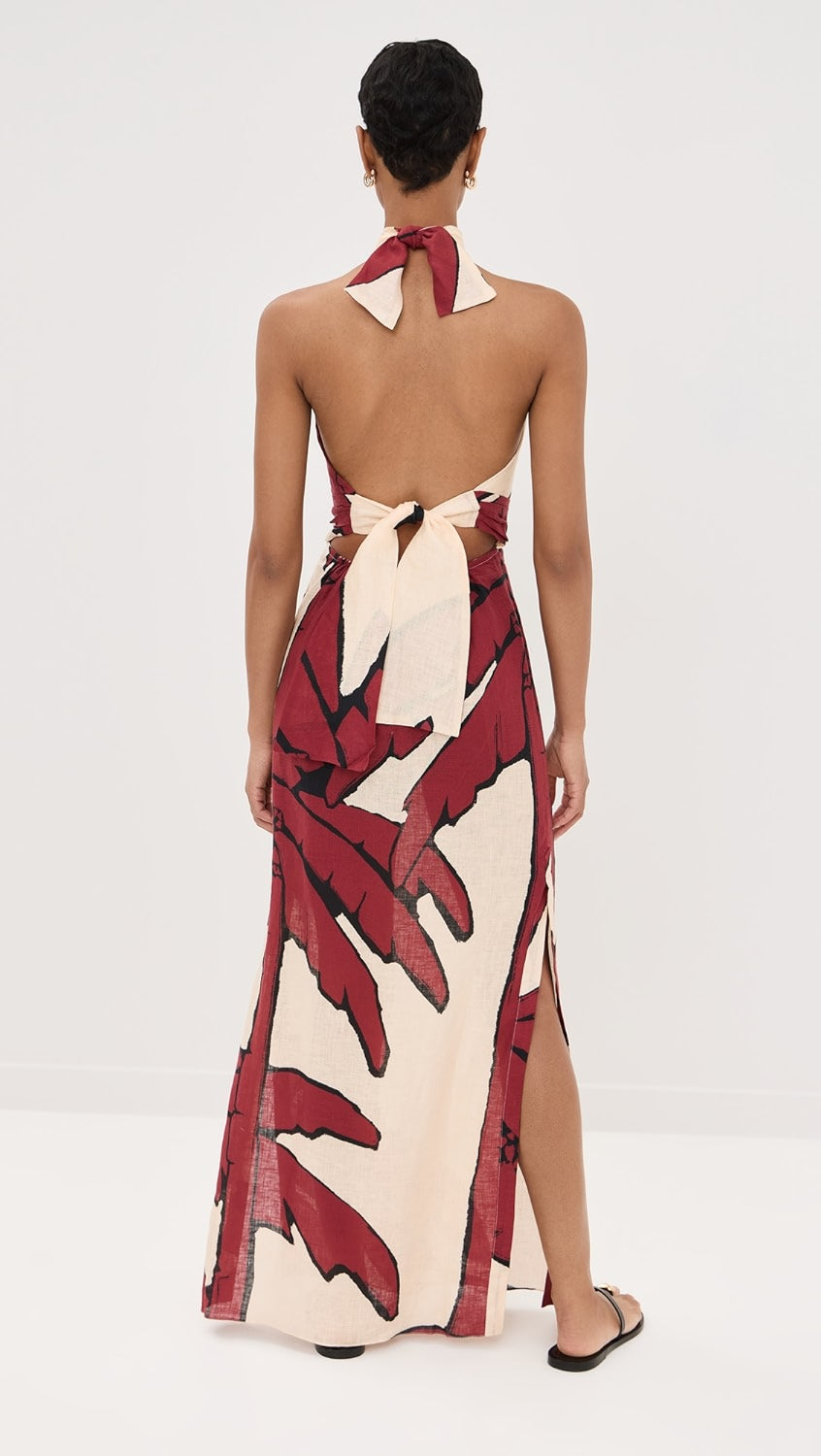 PALM MUSE HALTER MAXI DRESS