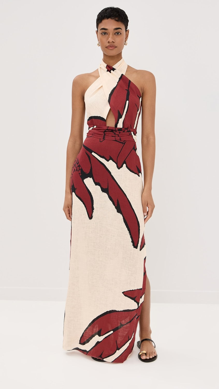 PALM MUSE HALTER MAXI DRESS