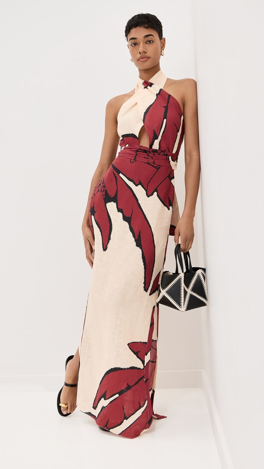 PALM MUSE HALTER MAXI DRESS