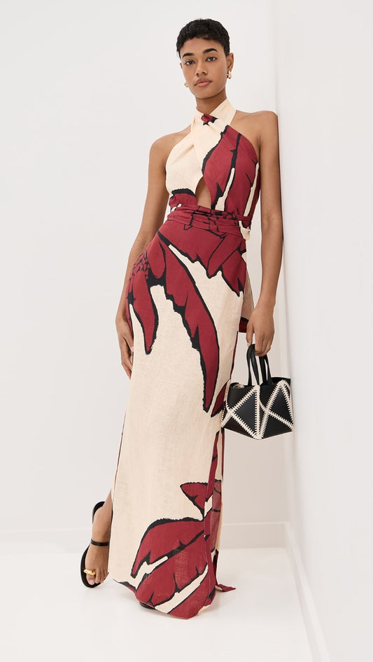 PALM MUSE HALTER MAXI DRESS