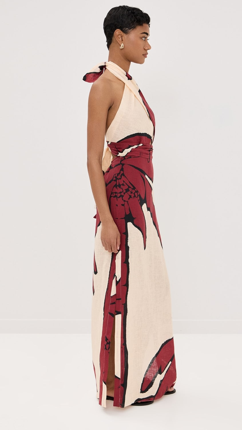 PALM MUSE HALTER MAXI DRESS