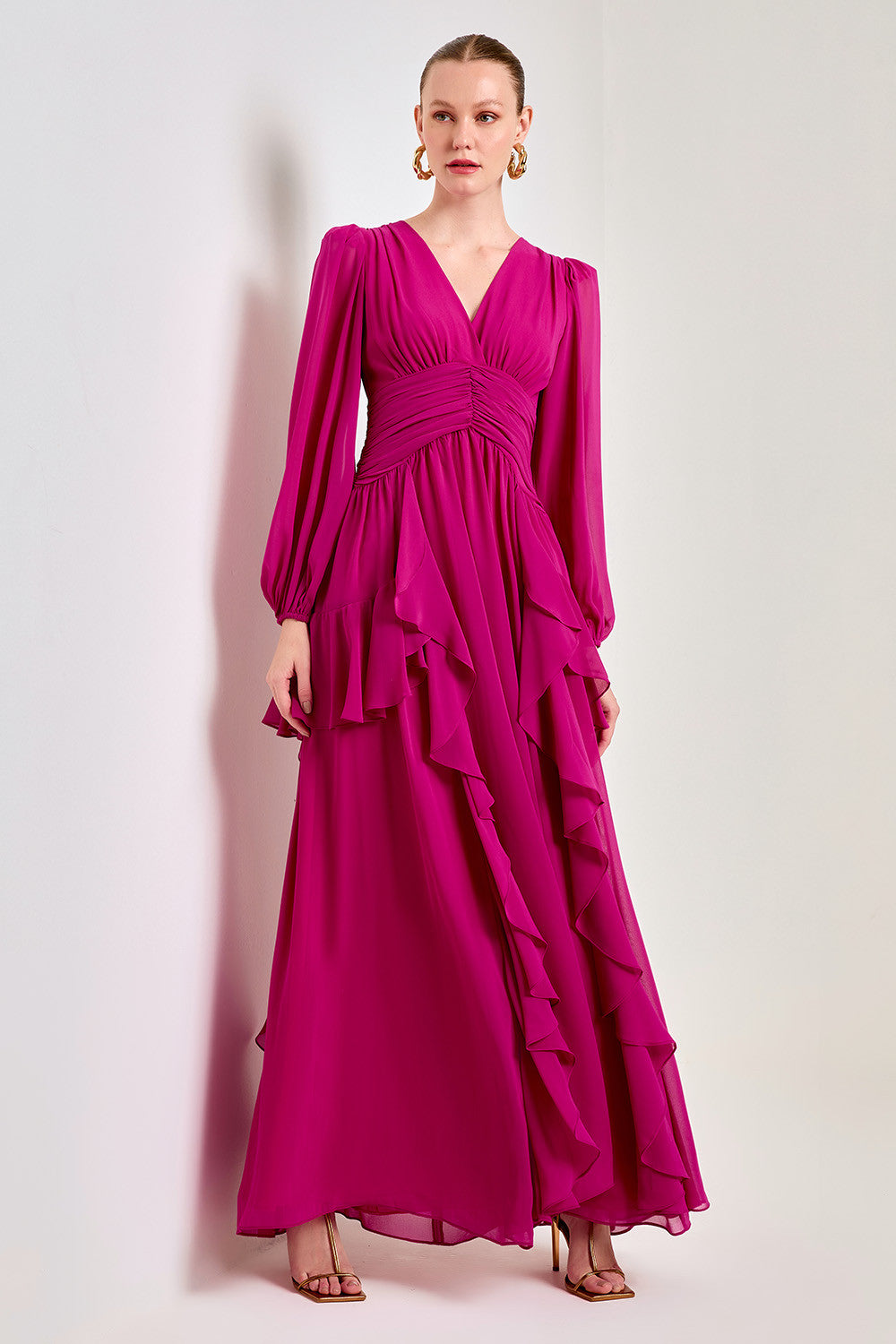 DRAPED FRILL GEORGETTE DRESS