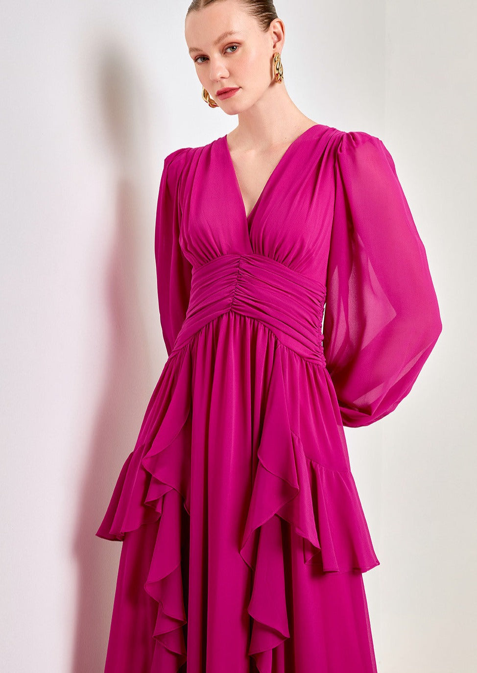 DRAPED FRILL GEORGETTE DRESS