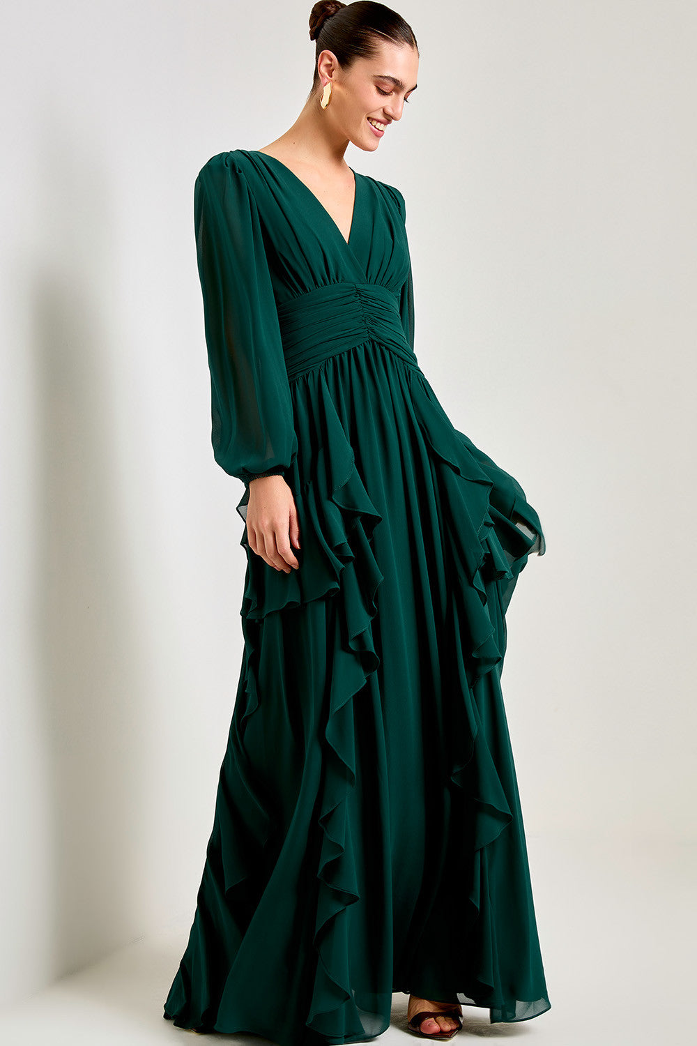 DRAPED FRILL GEORGETTE DRESS