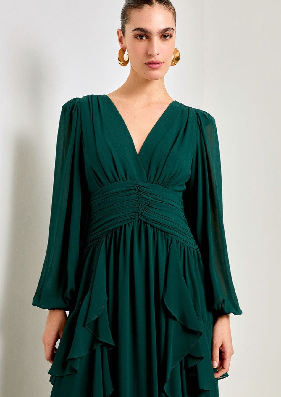 DRAPED FRILL GEORGETTE DRESS