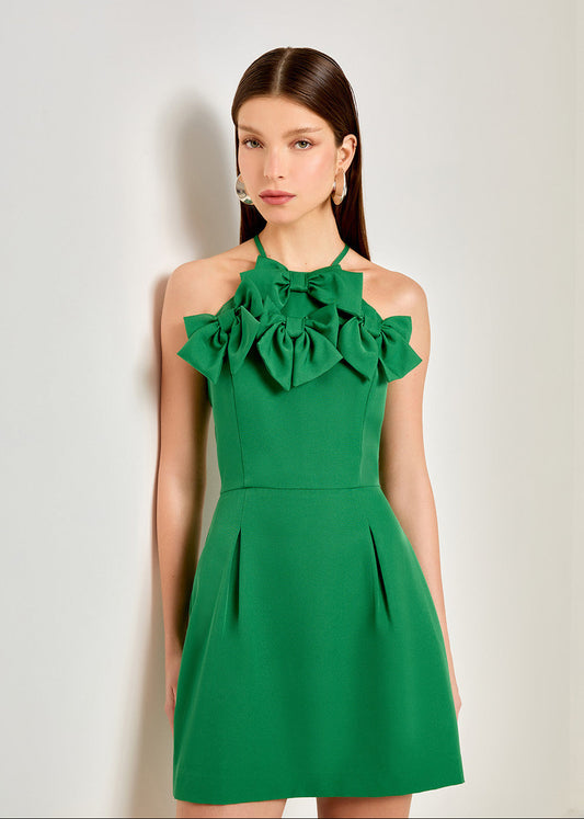 GREEN CHARM BOW DRESS