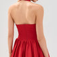RED BASQUE WAIST MINI DRESS