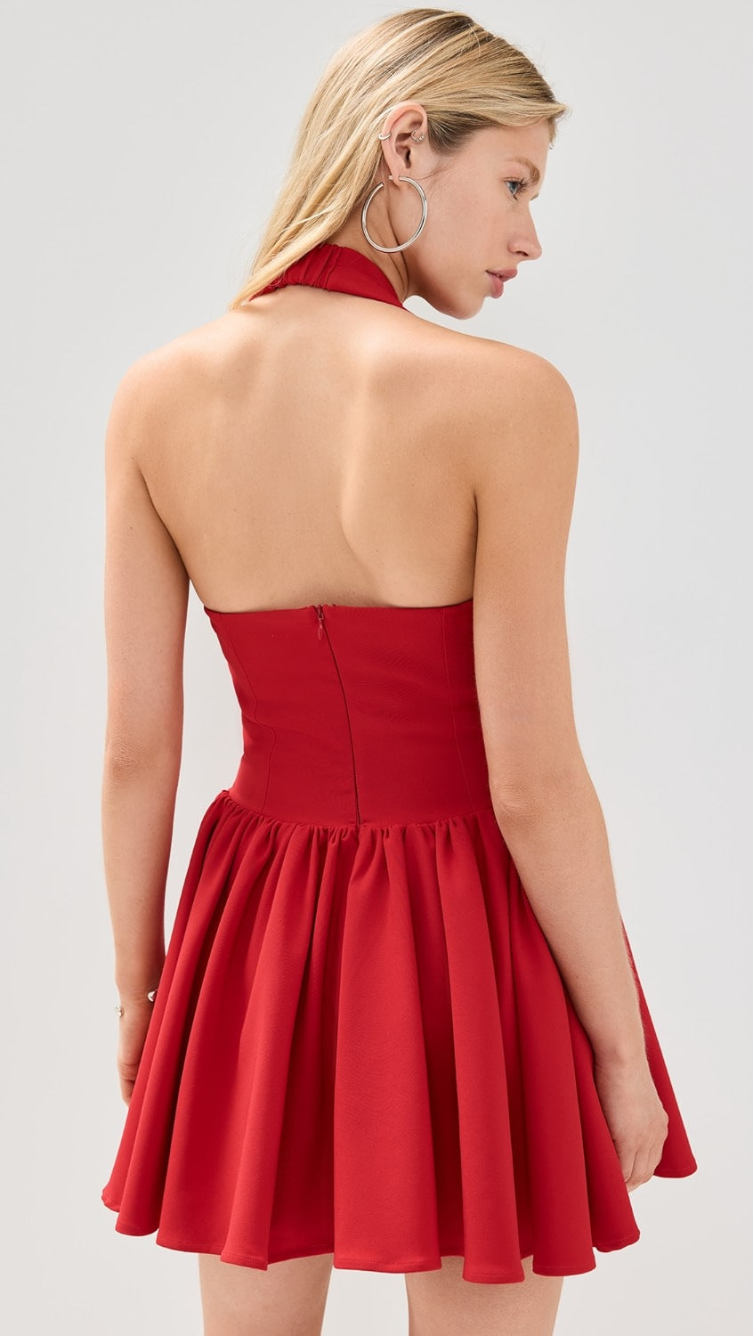 RED BASQUE WAIST MINI DRESS