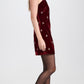 CHERRY VELVET EMBROIDERED DRESS