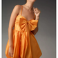 TANGERINE SILK BOW DRESS