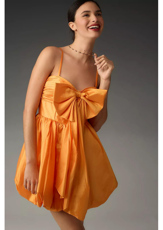 TANGERINE SILK BOW DRESS