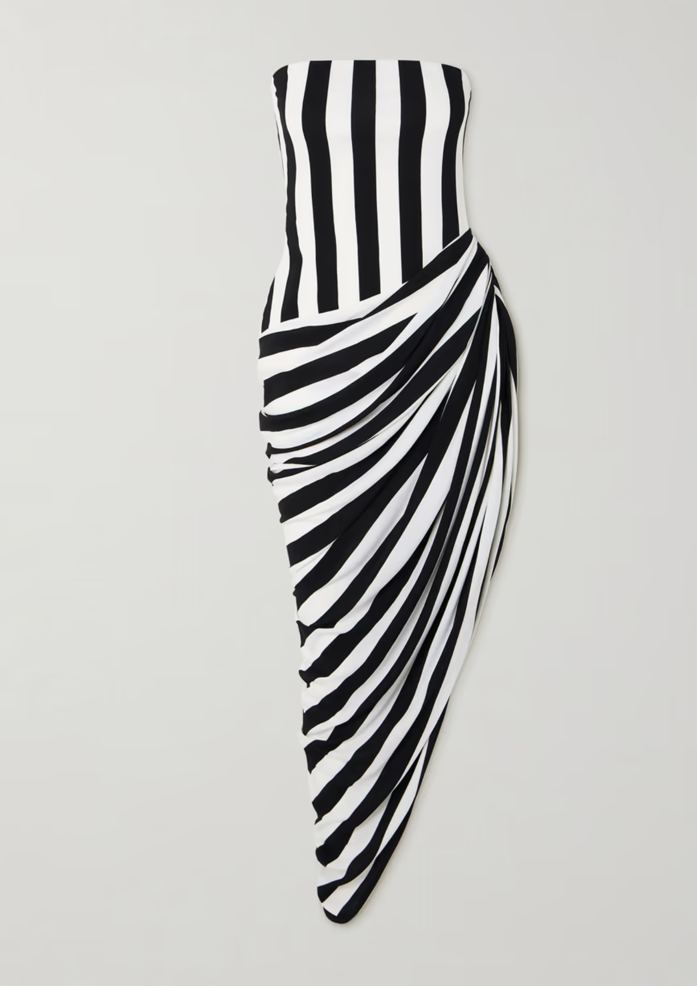 BLACK AND WHITE STRIPED DRAPED  DRESS