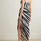 BLACK AND WHITE STRIPED DRAPED  DRESS