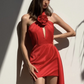 RED SATIN ROSE DRESS