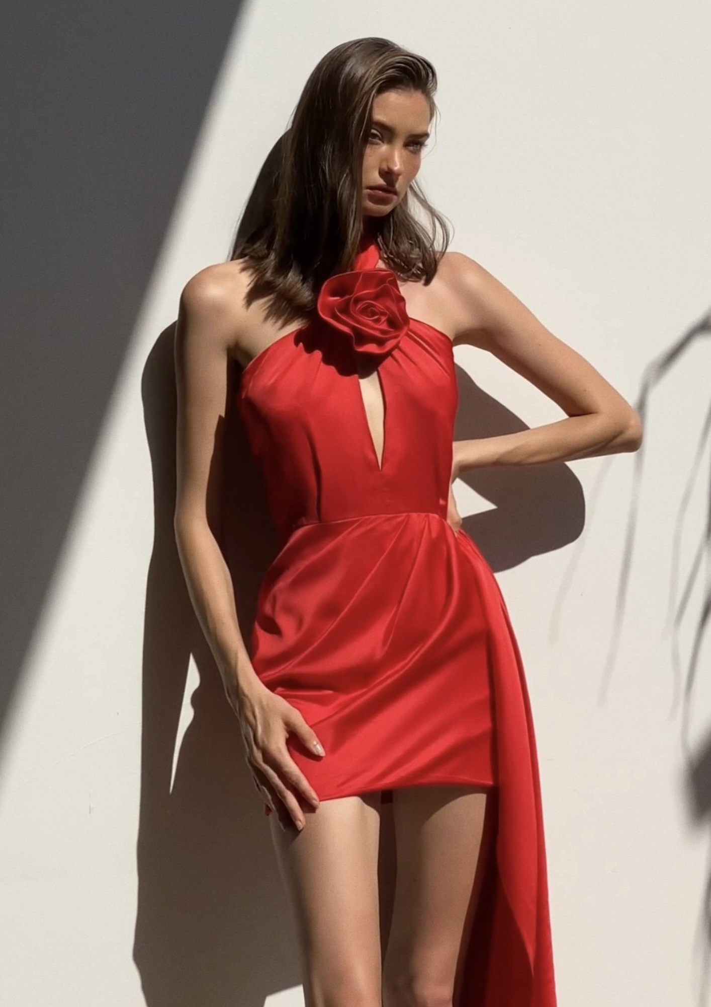 RED SATIN ROSE DRESS