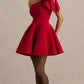 RED ONE SHOULDER BOW FLOUNCE DRESS