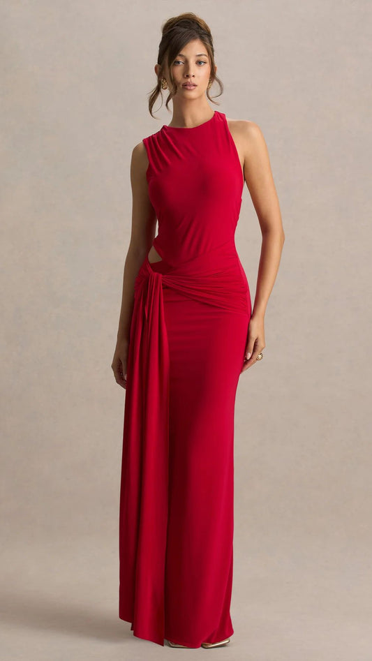 BODYCON TIE KNOT RED JERSEY DRESS