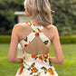 TANGERINE ORANGE PRINT BUBBLE DRFESS