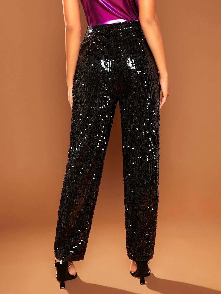 HIGH WAIST SEQUIN STRAIGHT PANTS