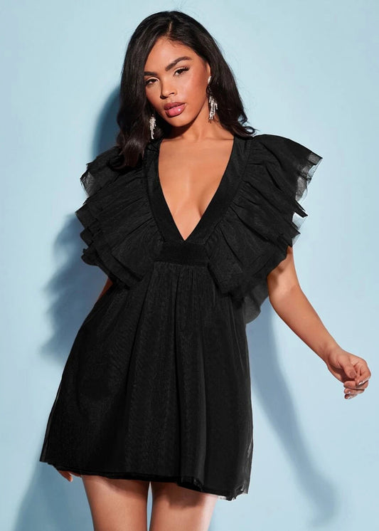 PLUNGING DRESS RUFFLE DRESS