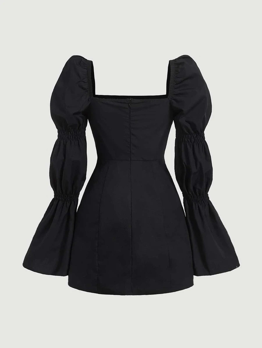 SQUARE NECK RUCHED DRESS