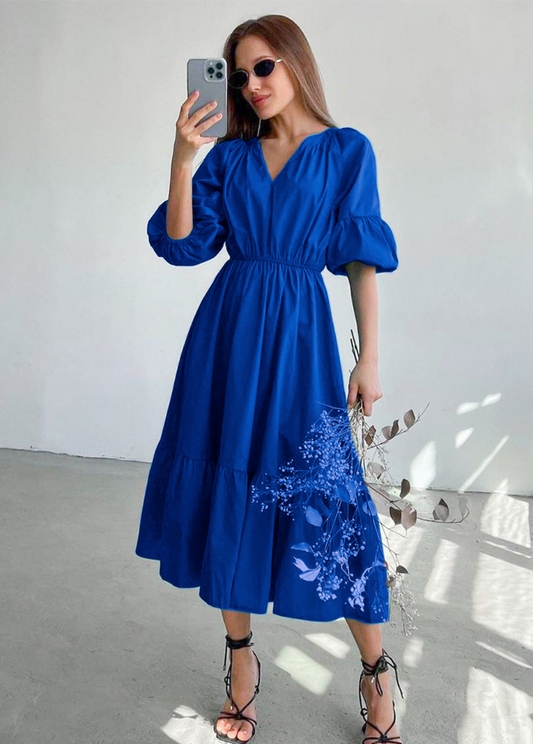 SUMMER COTTON PUFF SLEEVE MAXI DRESS