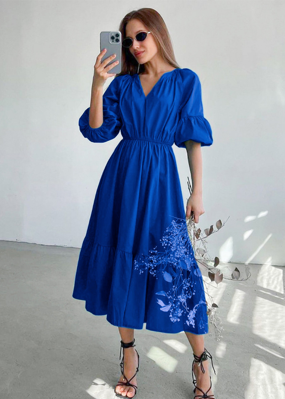 Cotton maxi dress with top sleeves